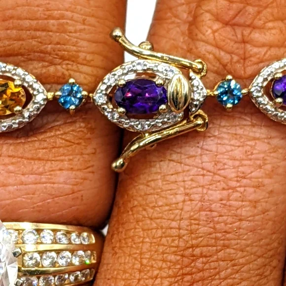 Multi-Gemstone Peridot, London Blue, Amethyst Tennis Bracelet - Picture 5 of 16